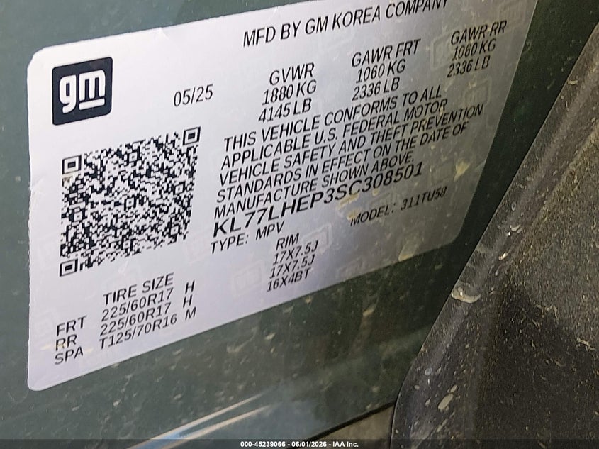 2025 Chevrolet Trax VIN KL77LHEP3SC308501 IAAI salvage auction — SIDE, Salvage Title, sold $8,425 on 2026-07-22 (photo 9)