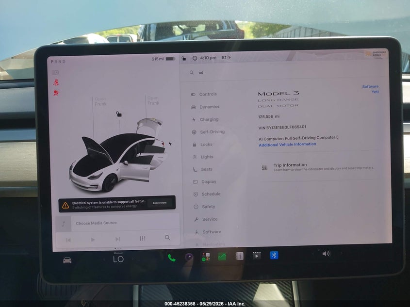 2020 Tesla Model 3 VIN 5YJ3E1EB3LF665401 IAAI salvage auction — RIGHT SIDE, Salvage (New Jersey), sold $4,250 on 2026-07-29 (photo 7)