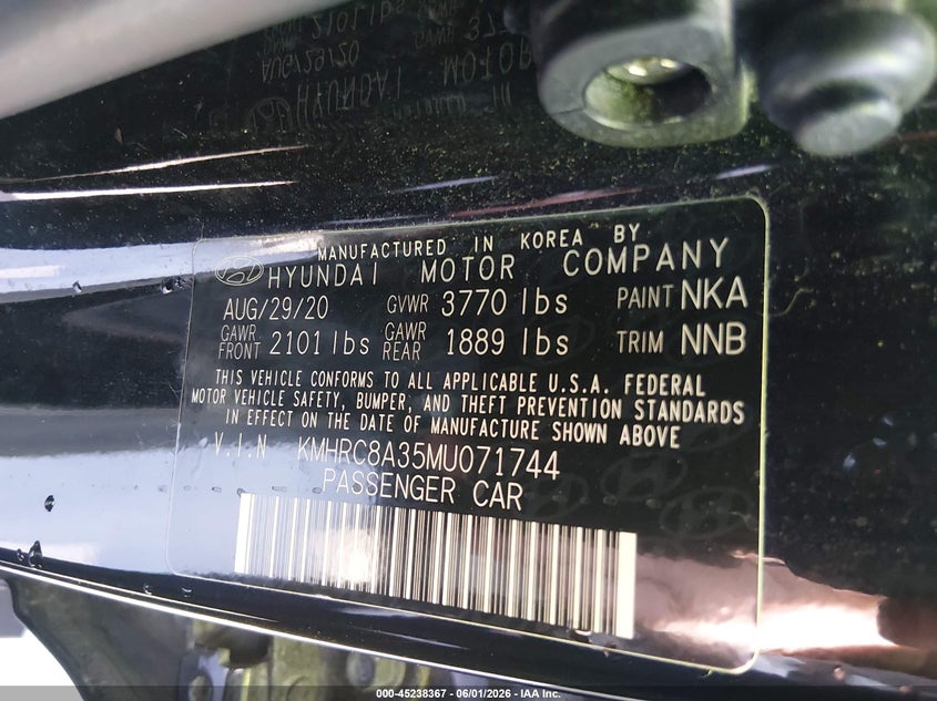 2021 Hyundai Venue VIN KMHRC8A35MU071744 IAAI salvage auction — HAIL, Salvage Title, sold $4,975 on 2026-07-07 (photo 9)