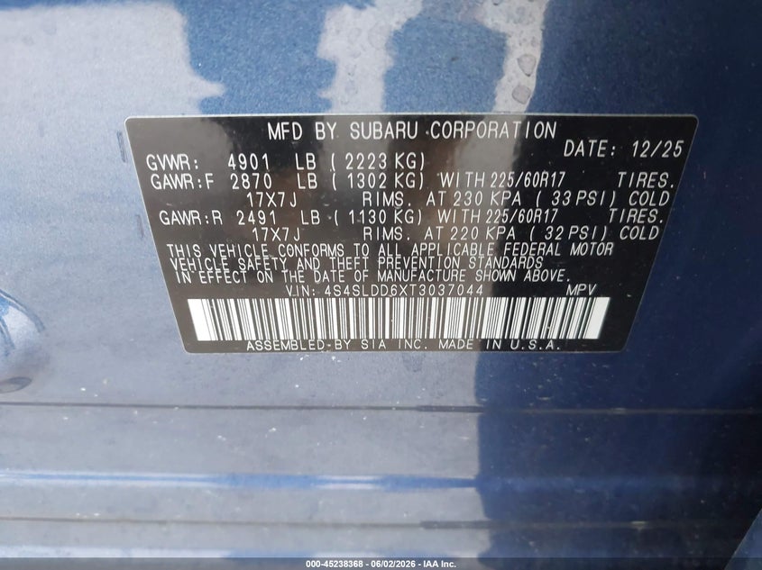 2026 Subaru Forester VIN 4S4SLDD6XT3037044 IAAI salvage auction — LEFT FRONT, Salvage (Texas), sold $9,800 on 2026-09-08 (photo 9)