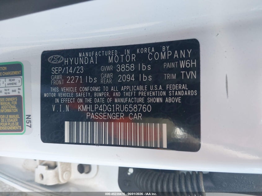 2024 Hyundai Elantra VIN KMHLP4DG1RU658760 IAAI salvage auction — REAR END, Salvage Title, sold $2,450 on 2026-07-21 (photo 9)