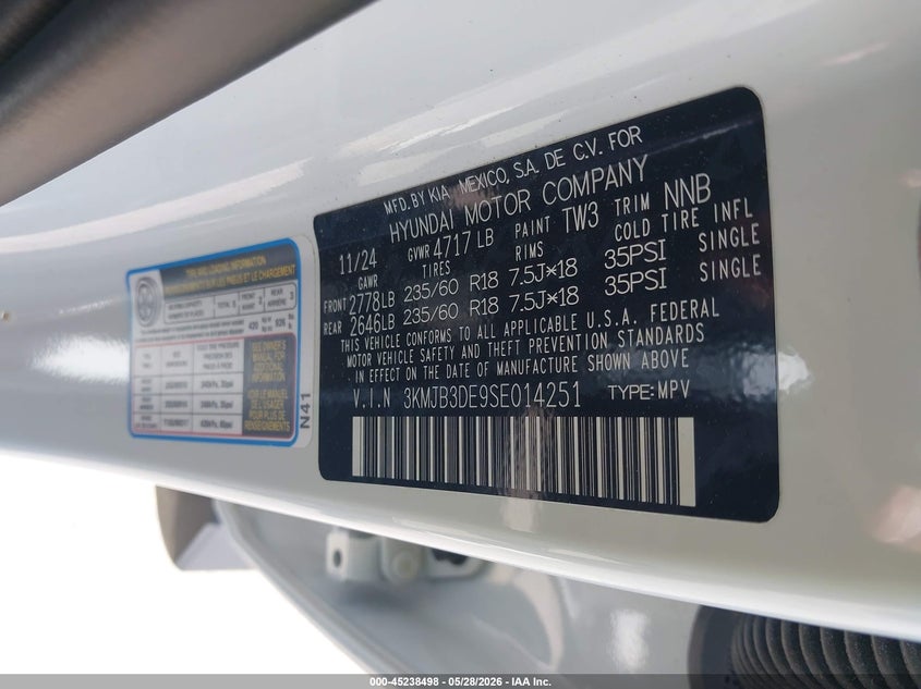 2025 Hyundai Tucson VIN 3KMJB3DE9SE014251 IAAI salvage auction — REAR END, Salvage Title, sold $10,700 on 2026-07-31 (photo 9)