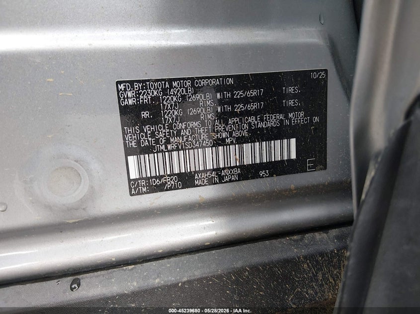 2025 Toyota VIN JTMLWRFV1SD347450 IAAI salvage auction — ALL OVER, Salvage Title, sold $9,300 on 2026-07-29 (photo 9)