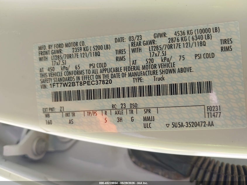 2023 Ford F250 VIN 1FT7W2BT8PEC37820 IAAI salvage auction — SIDE, Salvage Title, sold $13,100 on 2026-07-29 (photo 9)