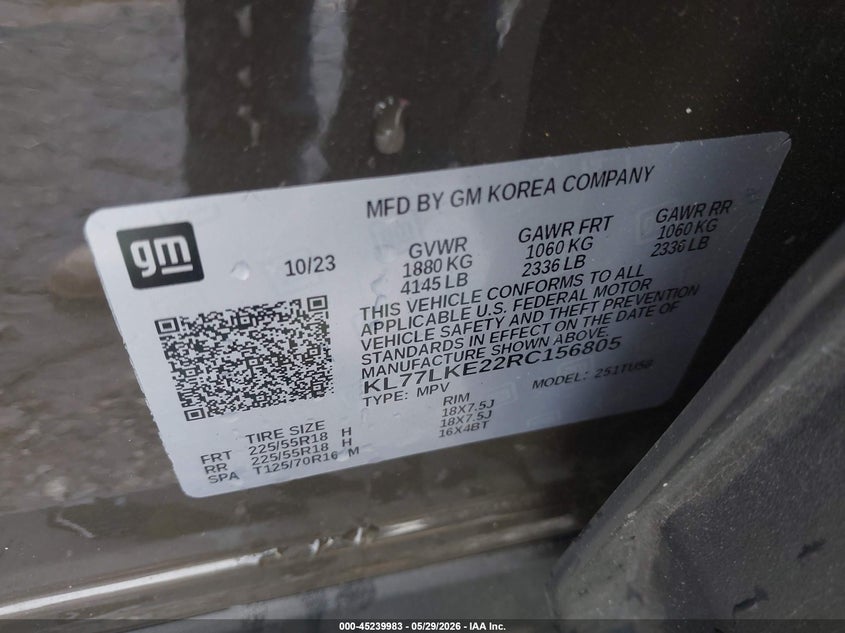 2024 Chevrolet Trax VIN KL77LKE22RC156805 IAAI salvage auction — FRONT END, Salvage (Georgia), sold $8,300 on 2026-07-29 (photo 9)