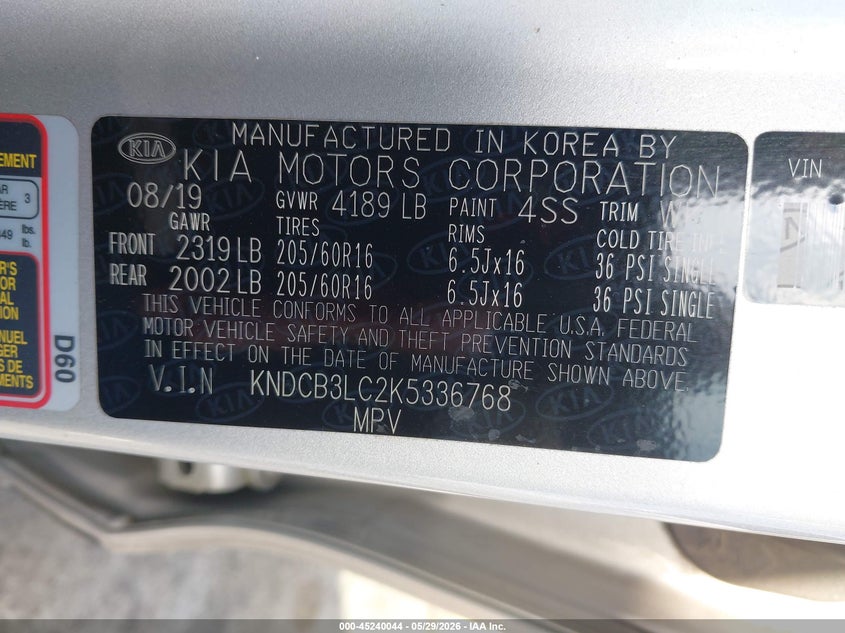 2019 Kia Niro VIN KNDCB3LC2K5336768 IAAI salvage auction — FRONT END, Original (Texas), sold $3,000 on 2026-07-23 (photo 9)