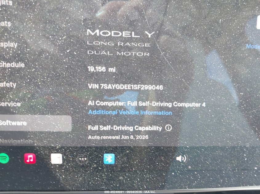 2025 Tesla Model y VIN 7SAYGDEE1SF299046 IAAI salvage auction — FRONT END, Salvage Title, sold $5,500 on 2026-07-10 (photo 9)
