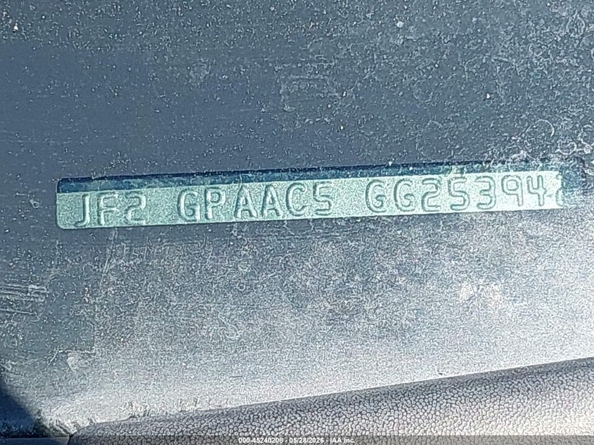 2016 Subaru VIN JF2GPAAC5GG253942 IAAI salvage auction — REAR END, Salvage Title, sold $3,450 on 2026-07-17 (photo 9)