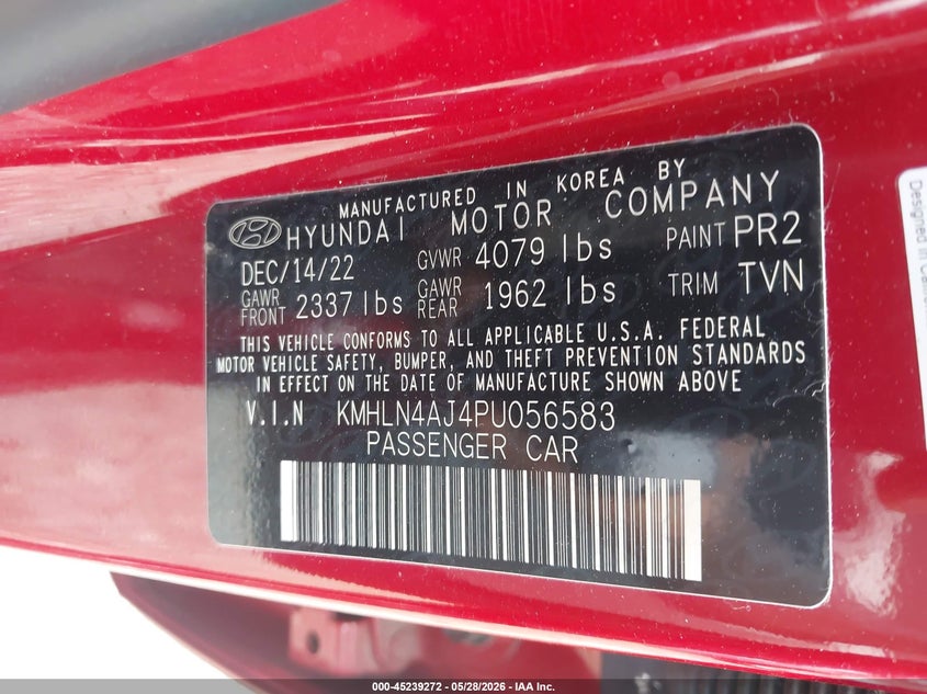 2023 Hyundai Elantra VIN KMHLN4AJ4PU056583 IAAI salvage auction — REAR END, Salvage Title, sold $4,150 on 2026-07-29 (photo 9)