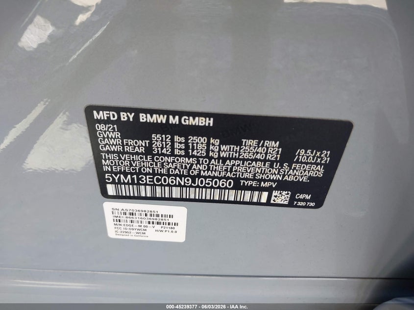 2022 BMW X3 m VIN 5YM13EC06N9J05060 IAAI salvage auction — FRONT END, Salvage (Idaho), sold $22,600 on 2026-07-21 (photo 9)