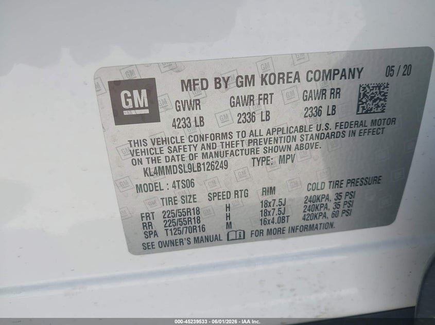 2020 Buick Encore gx VIN KL4MMDSL9LB126249 IAAI salvage auction — HAIL, Clear (Missouri), sold $2,350 on 2026-07-13 (photo 9)