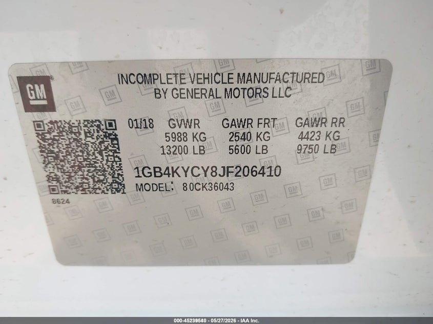 2018 Chevrolet Silverado VIN 1GB4KYCY8JF206410 IAAI salvage auction — NORMAL WEAR, SF97 (South Dakota), sold $22,025 on 2026-07-09 (photo 8)