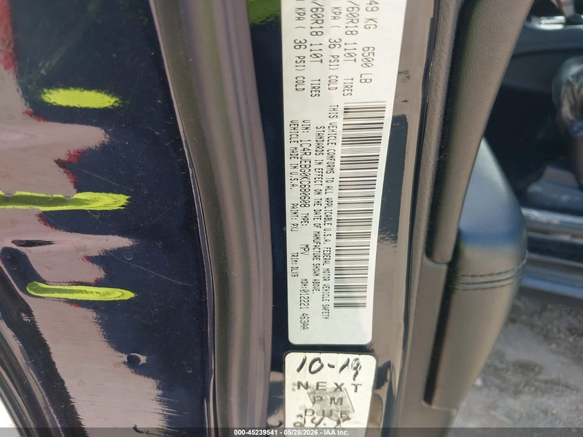2019 Jeep Grand cherokee VIN 1C4RJEBG0KC680608 IAAI salvage auction — HAIL, Salvage Title, sold $7,000 on 2026-07-29 (photo 9)