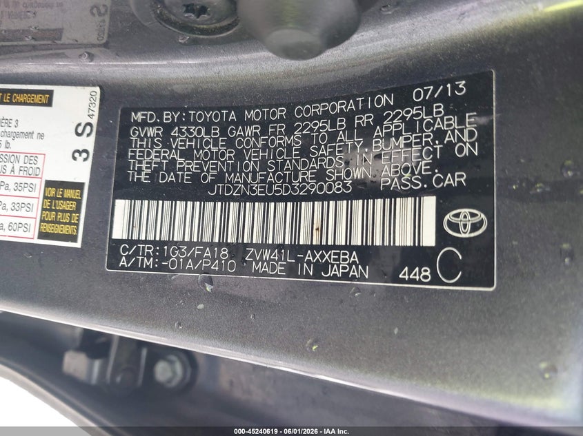 2013 Toyota Prius v VIN JTDZN3EU5D3290083 IAAI salvage auction — SIDE, Salvage (Missouri), sold $1,075 on 2026-07-07 (photo 9)