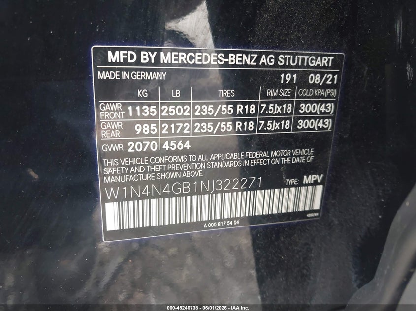 2022 Mercedes-benz Gla-klasse VIN W1N4N4GB1NJ322271 IAAI salvage auction — FRONT END, Salvage (Georgia), sold $25 on 2026-07-29 (photo 9)