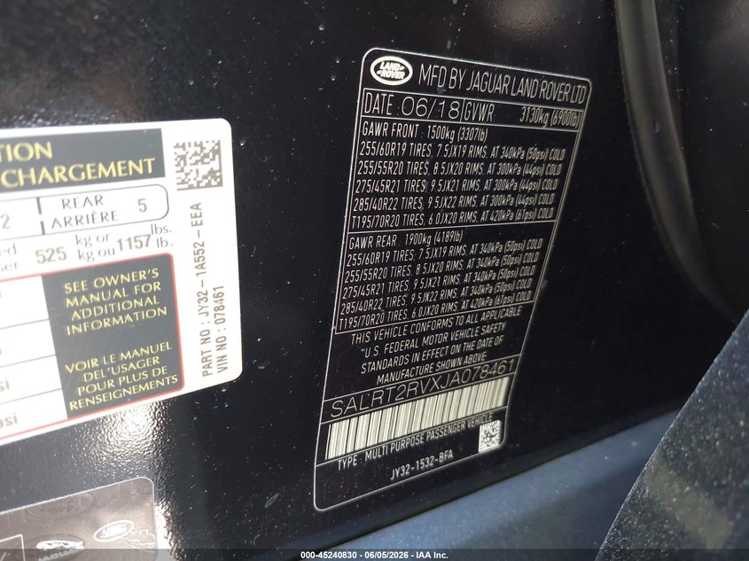 2018 Land rover Discovery VIN SALRT2RVXJA078461 IAAI salvage auction — SIDE, Salvage Title, sold $7,200 on 2026-08-14 (photo 9)