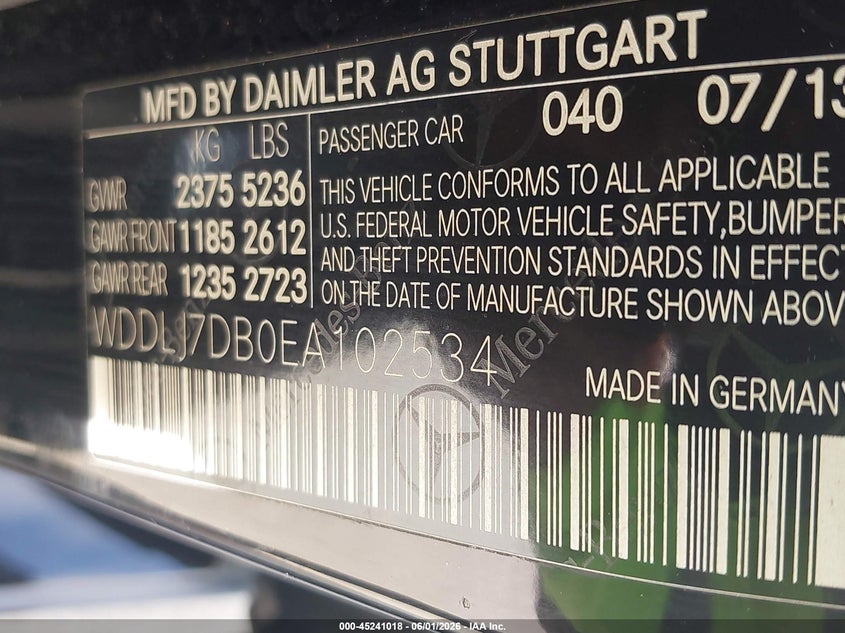 2014 Mercedes-benz Cls-klasse VIN WDDLJ7DB0EA102534 IAAI salvage auction — FRONT END, Salvage Title, sold $1,575 on 2026-07-10 (photo 9)