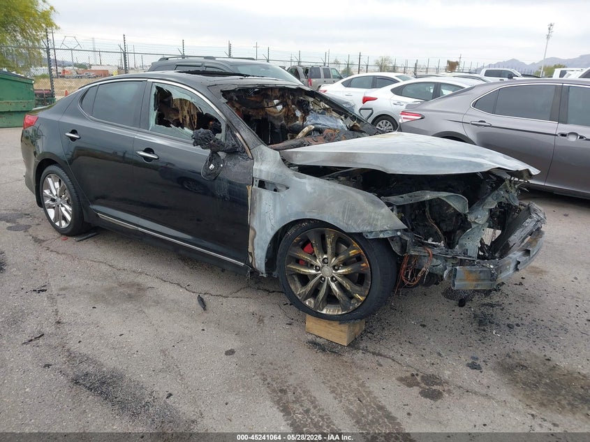 2015 Kia Optima VIN 5XXGR4A61FG427547 IAAI salvage auction — ENGINE BURN, Salvage Title, sold $100 on 2026-07-23 (photo 1)