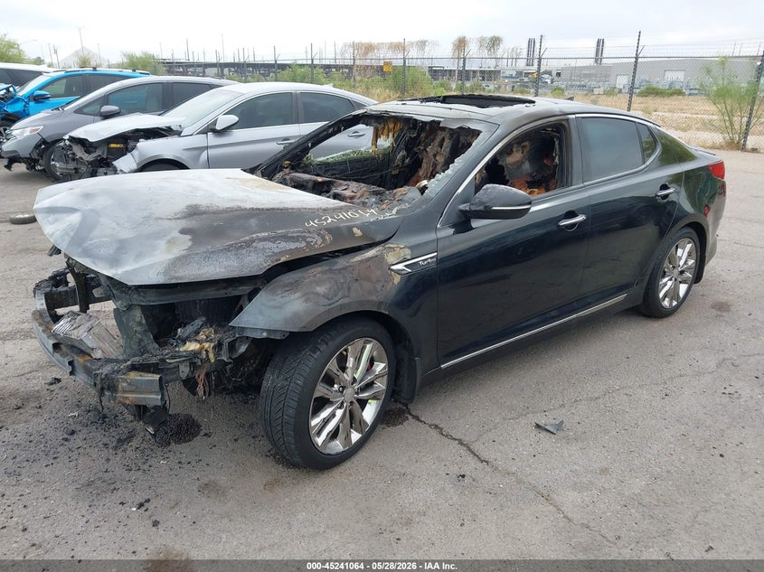 2015 Kia Optima VIN 5XXGR4A61FG427547 IAAI salvage auction — ENGINE BURN, Salvage Title, sold $100 on 2026-07-23 (photo 2)