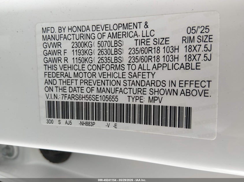 2025 Honda Cr-v VIN 7FARS6H56SE105655 IAAI salvage auction — SIDE, Salvage (Kansas), sold $12,800 on 2026-08-02 (photo 9)