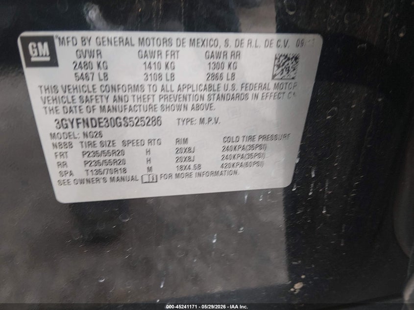 2016 Cadillac Srx VIN 3GYFNDE30GS525286 IAAI salvage auction — REAR END, Salvage Title, sold $4,450 on 2026-07-29 (photo 9)