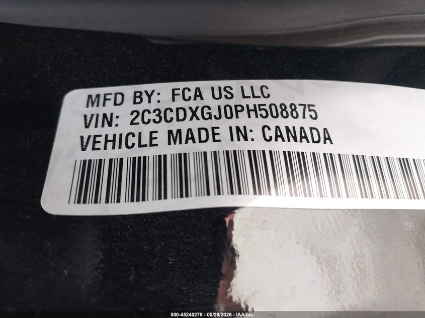 2023 Dodge Charger VIN 2C3CDXGJ0PH508875 IAAI salvage auction — SIDE, Salvage Title, sold $16,200 on 2026-08-25 (photo 9)
