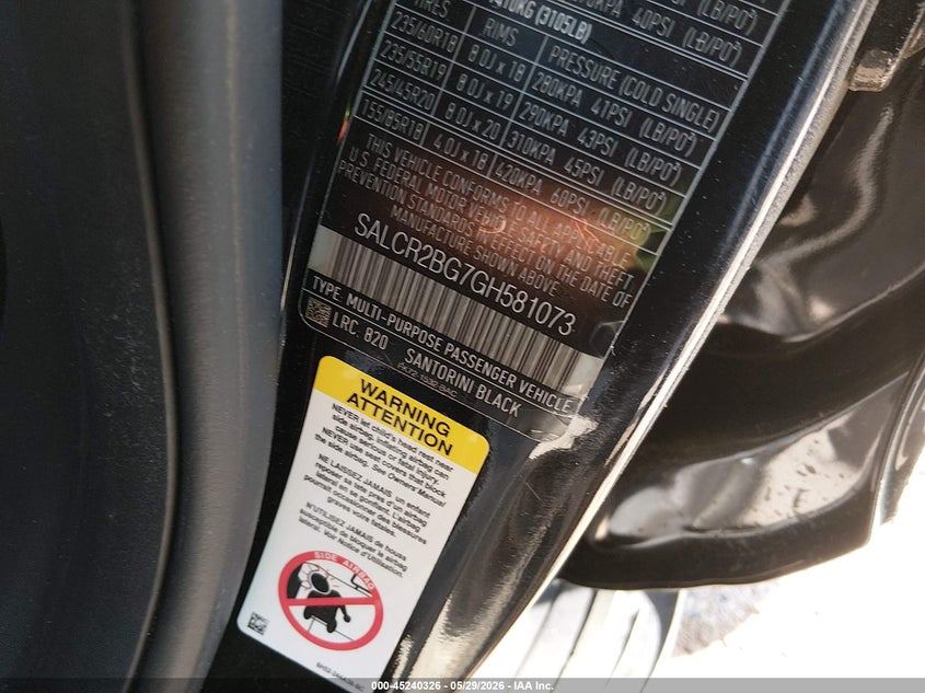 2016 Land rover Discovery sport VIN SALCR2BG7GH581073 IAAI salvage auction — REAR END, Salvage (North Carolina), sold $1,250 on 2026-07-20 (photo 9)