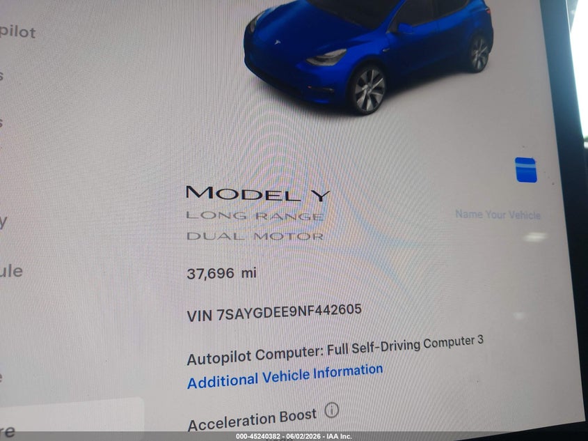 2022 Tesla Model y VIN 7SAYGDEE9NF442605 IAAI salvage auction — SUSPENSION, Salvage Title, sold $8,000 on 2026-07-16 (photo 7)