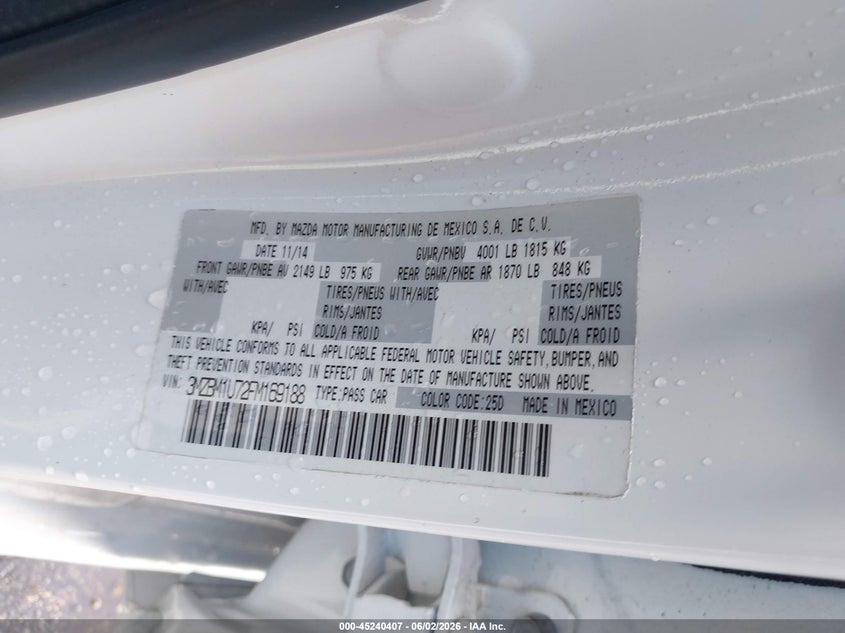 2015 Mazda 3 VIN 3MZBM1U72FM169188 IAAI salvage auction — FRONT END, Salvage Title, sold $500 on 2026-07-29 (photo 9)