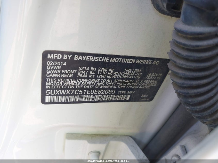 2014 BMW X3 VIN 5UXWX7C51E0E82069 IAAI salvage auction — NORMAL WEAR, Clear (Idaho), sold $1,000 on 2026-07-14 (photo 9)