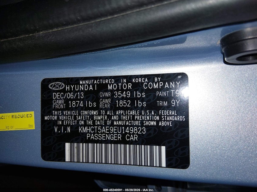 2014 Hyundai Accent VIN KMHCT5AE9EU149823 IAAI salvage auction — REAR END, Salvage Title, sold $600 on 2026-07-29 (photo 9)