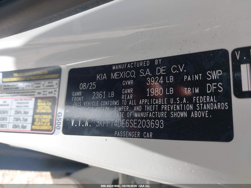 2025 Kia K4 VIN 3KPFT4DE6SE203693 IAAI salvage auction — REAR END, Original (Texas), sold $7,300 on 2026-07-29 (photo 9)