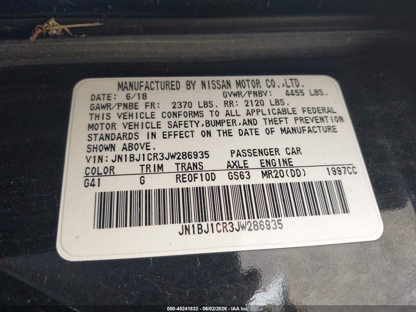 2018 Nissan Rogue VIN JN1BJ1CR3JW286935 IAAI salvage auction — RIGHT FRONT, Salvage Title, sold $2,000 on 2026-07-29 (photo 9)