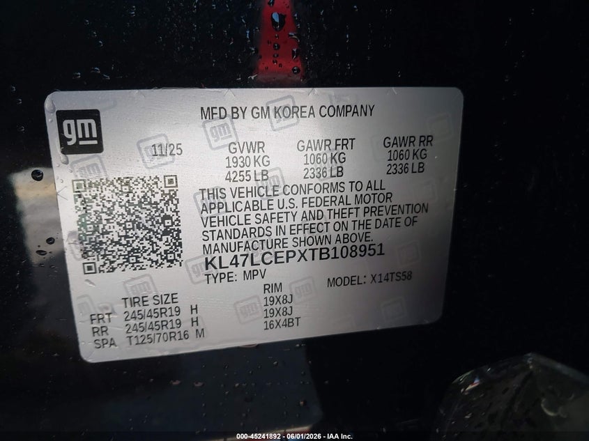 2026 Buick Envista VIN KL47LCEPXTB108951 IAAI salvage auction — REAR END, Salvage Title, sold $8,550 on 2026-07-09 (photo 9)