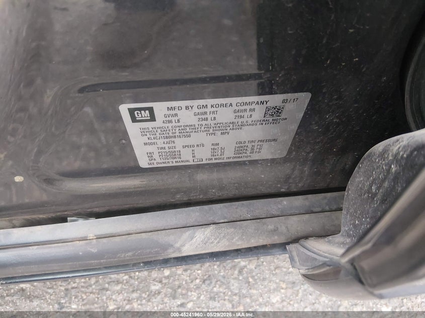 2017 Buick Encore VIN KL4CJ1SB0HB167550 IAAI salvage auction — FRONT END, Salvage (Massachusetts), sold $1,600 on 2026-07-28 (photo 9)