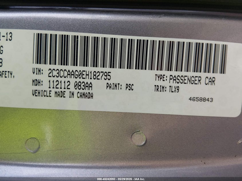 2014 Chrysler 300 VIN 2C3CCAAG0EH182795 IAAI salvage auction — FRONT END, Wait Title, sold $2,275 on 2026-09-01 (photo 9)