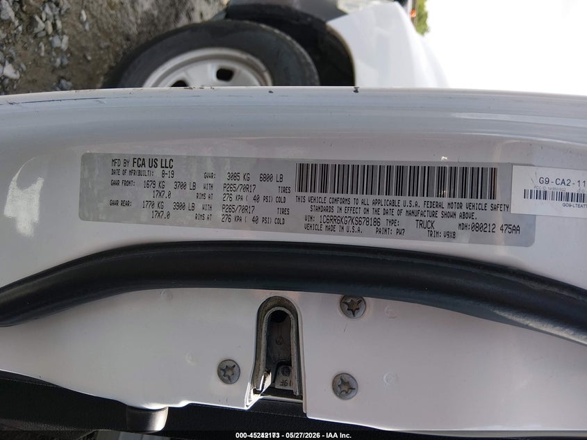 2019 Ram 1500 VIN 1C6RR6KG7KS678186 IAAI salvage auction — NORMAL WEAR, Sf97 (New Jersey), sold $13,775 on 2026-07-31 (photo 9)