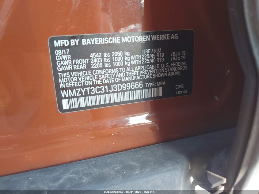2018 Mini Countryman VIN WMZYT3C31J3D99666 IAAI salvage auction — WATER/FLOOD, Salvage (Texas), sold $2,500 on 2026-07-24 (photo 9)