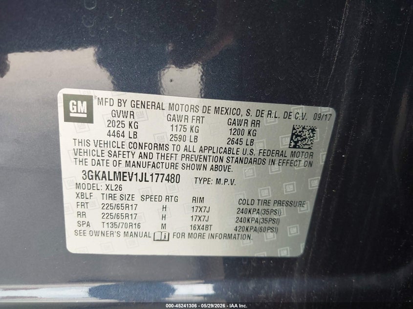 2018 Gmc Terrain VIN 3GKALMEV1JL177480 IAAI salvage auction — FRONT END, Salvage Title, sold $2,300 on 2026-07-22 (photo 9)