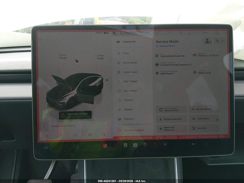 2026 Tesla Model y VIN 7SAYGDEE0TA484199 IAAI salvage auction — FRONT END, Salvage Title, sold $16,600 on 2026-07-23 (photo 7)