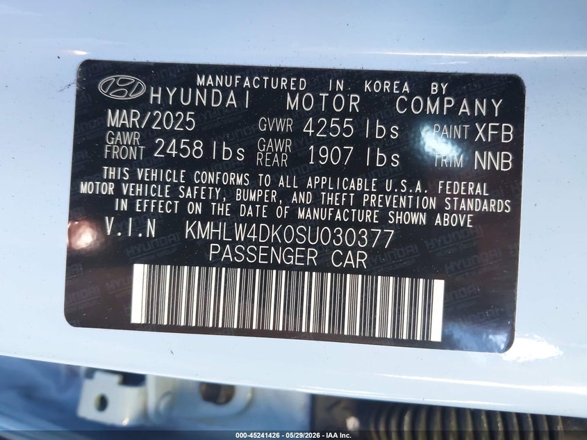 2025 Hyundai Elantra n VIN KMHLW4DK0SU030377 IAAI salvage auction — FRONT & REAR, Salvage Title, sold $3,250 on 2026-07-15 (photo 9)