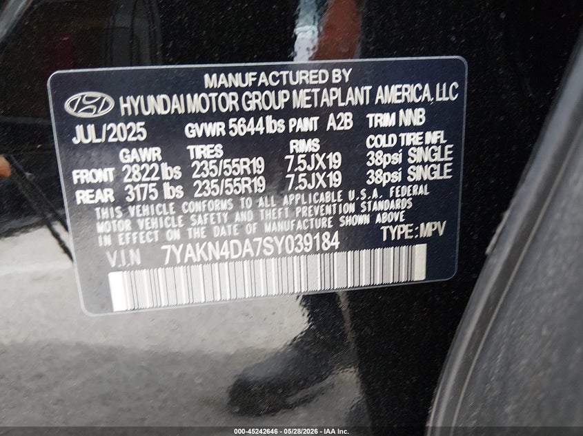 2025 Hyundai Ioniq 5 VIN 7YAKN4DA7SY039184 IAAI salvage auction — RIGHT FRONT, Salvage (California), sold $10,000 on 2026-07-30 (photo 9)