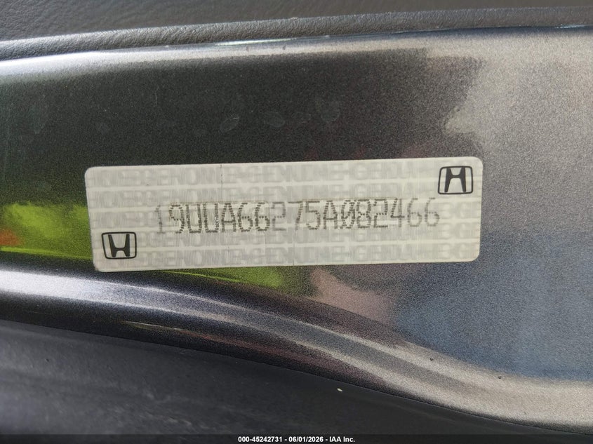 2005 Acura Tl VIN 19UUA66275A082466 IAAI salvage auction — NORMAL WEAR, Original (Alaska), sold $350 on 2026-07-24 (photo 9)