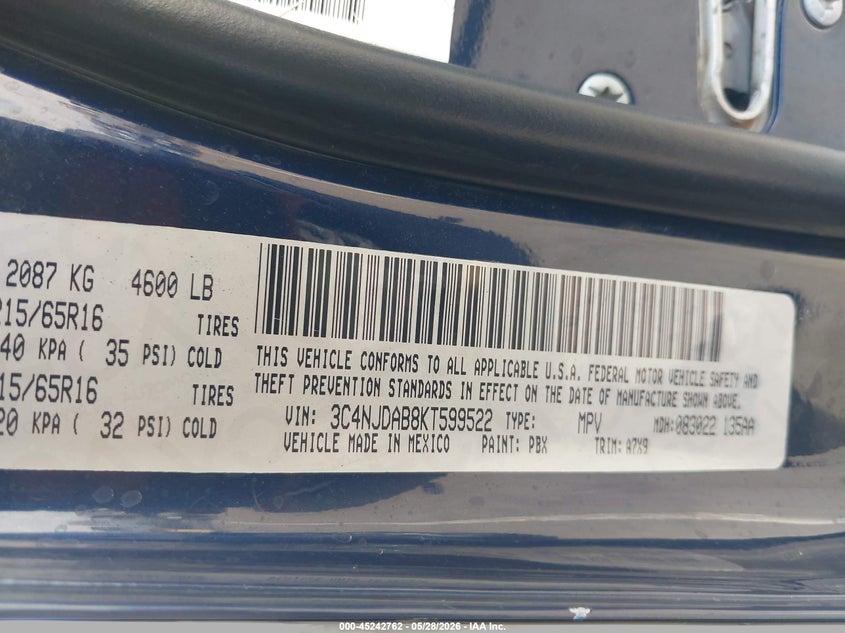 2019 Jeep Compass VIN 3C4NJDAB8KT599522 IAAI salvage auction — REAR END, Salvage Title, sold $2,950 on 2026-08-01 (photo 9)