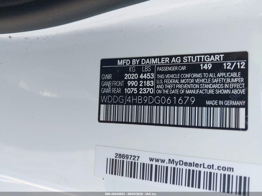 2013 Mercedes-benz C-klasse VIN WDDGJ4HB9DG061679 IAAI salvage auction — HAIL, Original (Texas), sold $2,150 on 2026-07-15 (photo 9)