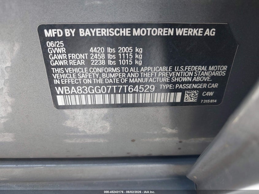 2026 BMW 2er VIN WBA83GG07T7T64529 IAAI salvage auction — FRONT END, Salvage Title, sold $15,750 on 2026-07-27 (photo 9)
