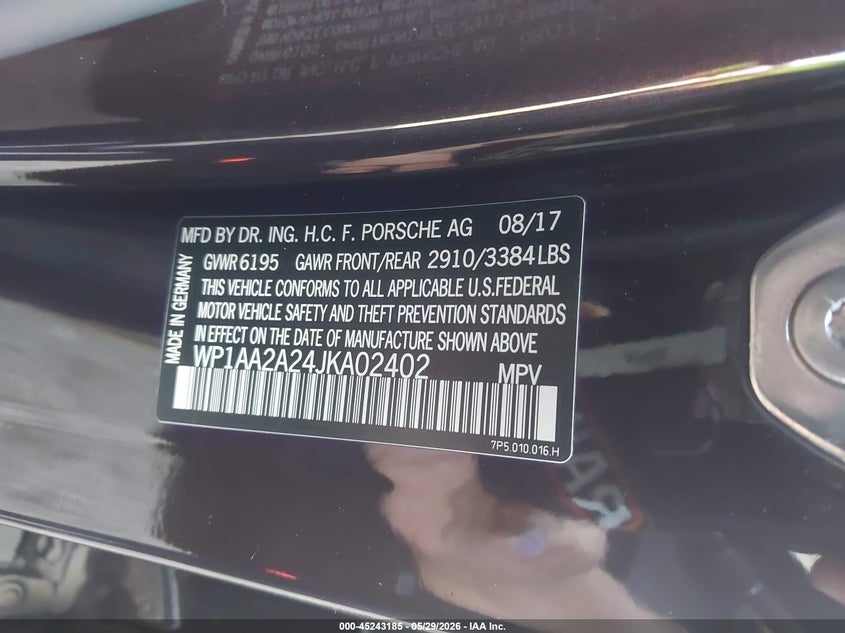2018 Porsche Cayenne VIN WP1AA2A24JKA02402 IAAI salvage auction — FRONT END, Salvage Title, sold $5,550 on 2026-07-14 (photo 9)