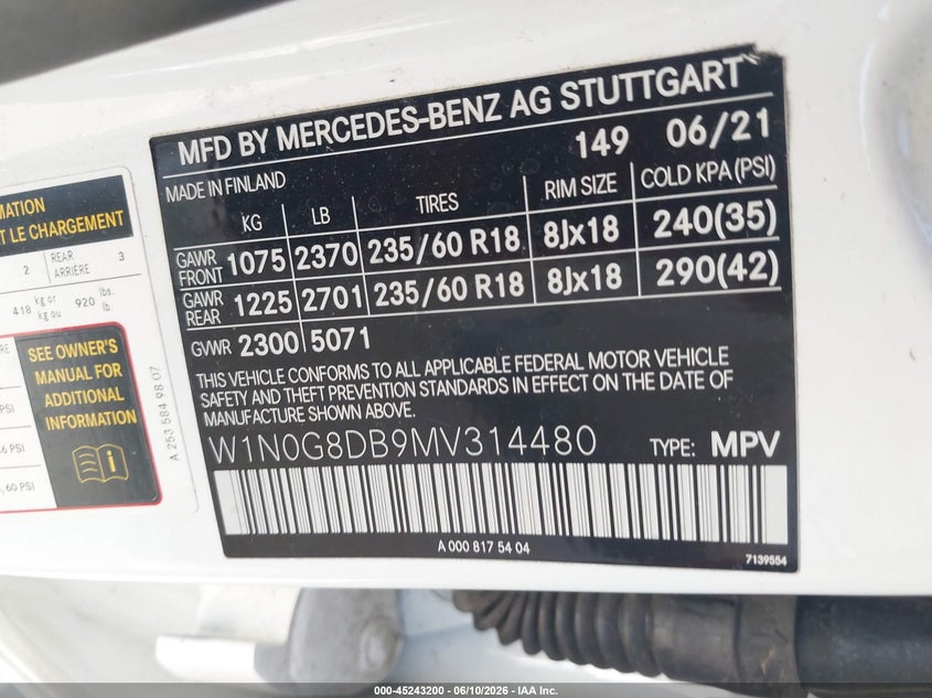 2021 Mercedes-benz Glc VIN W1N0G8DB9MV314480 IAAI salvage auction — UNDERCARRIAGE, Salvage (Arizona), sold $9,300 on 2026-07-14 (photo 9)