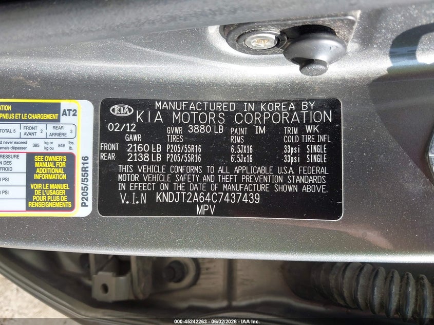 2012 Kia Soul VIN KNDJT2A64C7437439 IAAI salvage auction — FRONT END, Clear (Indiana), sold $300 on 2026-07-07 (photo 9)