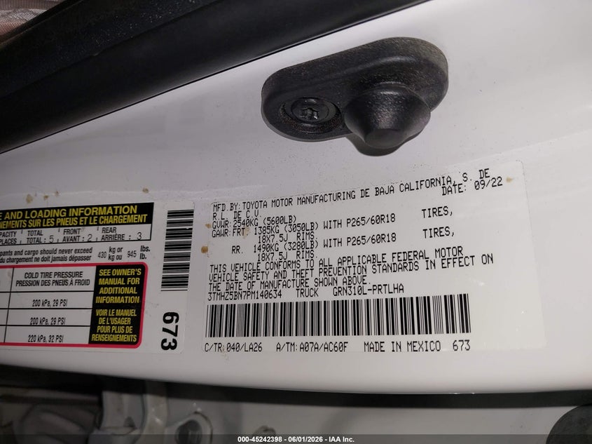 2023 Toyota Tacoma VIN 3TMHZ5BN7PM140634 IAAI salvage auction — FRONT END, Salvage Title, sold $12,400 on 2026-07-30 (photo 9)